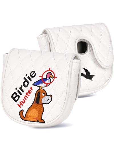 Big Teeth Golf Df3 Putter Cover Golden Retriever Df3 Headcover Center Shaft Mallet Putter Cover Df3 Magnetic Birdie Hunting Embroidered Headcover White