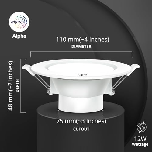 Image of wipro Alpha 12W Round Downlight Junction Box | Neutral White (4000K) | Glare-Free Design |Recessed Down Light for False Ceiling | Cutout - 3 Inch | Pack of 25
