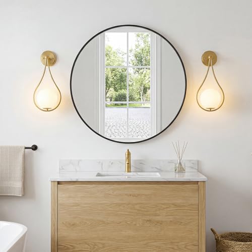 Image of Mid-Century Wall Sconces Set of 2 Gold | Modern Globe Wall Lighting Indoor Hardwired Wall Lights for Hallway Office Porch Bedroom Living Room Stairway