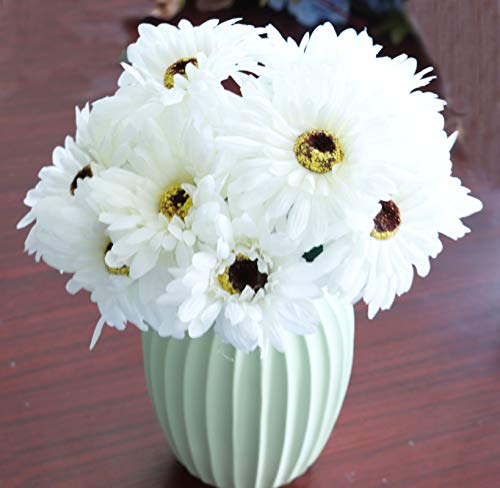 Lnhomy Daisy Artificial Flowers 14 Stems Silk Daisies Flower For Wedding Bouquet Living Room Office Party Diy Home Decoration, (White) #TOP2