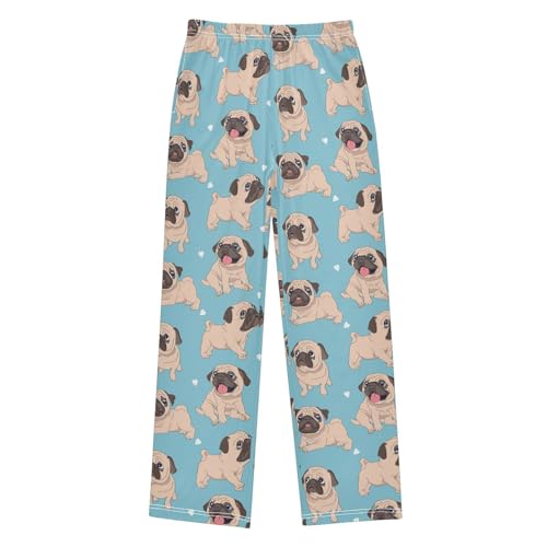 Boys' Pants Cute Beige Puppy Pug Dog Blue Long Bottoms Jogger Pants Elastic Waist Trousers with Pockets S-XL