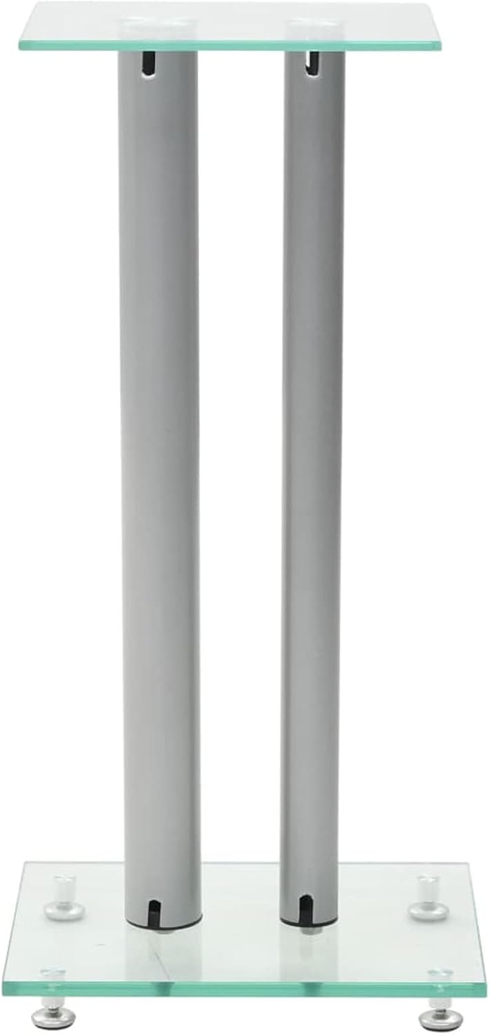 Tidyard Set of 2 Speaker Stands Tempered Glass Plate 2 Aluminum Pillars Design Floor Stands 11.8 x 9.8 x 24 Inches (L x W x H)