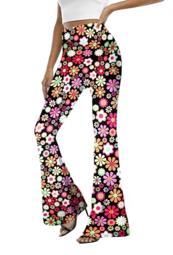 Image of WSPLYSPJY Women's Print Stretch Bell Bottom Flare Palazzo Pants Trousers