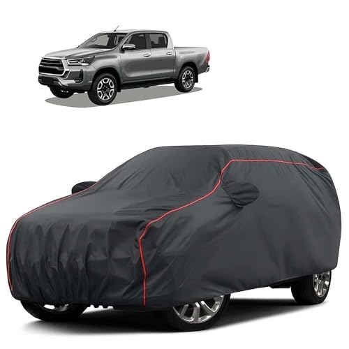 Image of Sulfar 100% Water Resistant Car Body Cover Compatible with Mirror for Toyota Hilux (Triple Stitched, Full Bottom Elastic, Dark Grey Tafetta with Red Piping)
