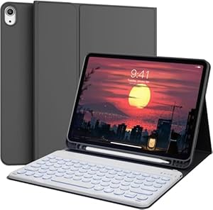 zoyu Tastatur Hülle für iPad Air 11 Zoll (2025 M3/2024 M2), iPad Air 5./4. (2022/2020) 10, 9 Zoll, 7 Farbige Von hinten beleuchtet, QWERTZ-Layout, Schwarz