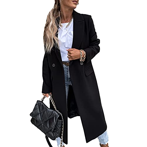 Abrigo De Lana con Cuello De Traje Largo De OtoñO E Invierno