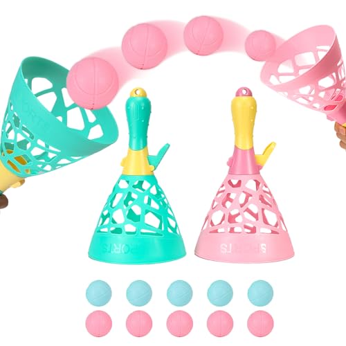 Pop und Catch Ballspiel mit 10 B&auml;llen und 2 Catch-Launcher-K&ouml;rben &ndash; Spielaktivit&auml;ten f&uuml;r drinnen und drau&szlig;en, Spiele und Aktivit&auml;ten f&uuml;r drinnen und drau&szlig;en f&uuml;r Kinder ab 4 5 6 7 8 9 und 10 Jahren