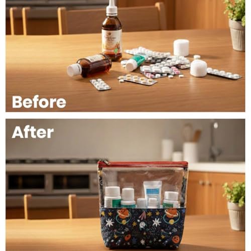 Image of Medicine kit Organizer | Multipurpose All-in-One Compact, Foldable, Durable, Lightweight, Waterproof, Bag | Travel Friendly Pouch | Ideal for Stationary, Diaper (Outer Space Print)