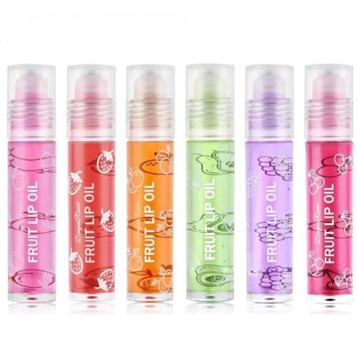 6 Piezas De Aceite Hidratante para Labios, Aceite De Brillo Labial con Sabor a Fruta, Bálsamo Labial Hidratante Transparente, Reparación Nutritiva De Larga Duración para Labios Secos