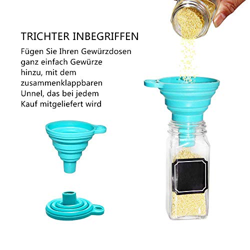 MEckily 24er Set Gewürzglas- Gewürzgläser Quadratische Glasbehälter Füllmenge 120 ml,10,5 x 4,3 cm Luftdichte Kappe… - Image 4