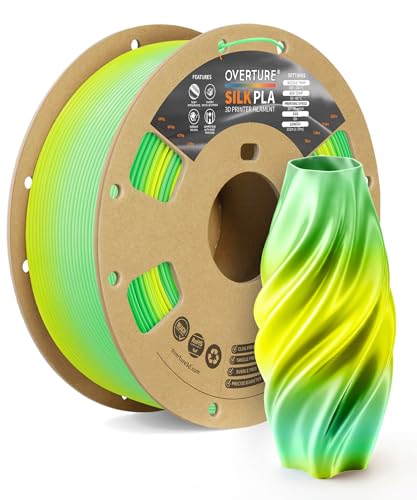 Image of OVERTURE Silk PLA Rainbow Filament 1.75mm, Bi-Color Shiny PLA Finish, Smooth & Glossy, 1kg Spool (2.2lbs), Ideal for Cosplay Jewelry & Home Decor (Silk Lime Surge)