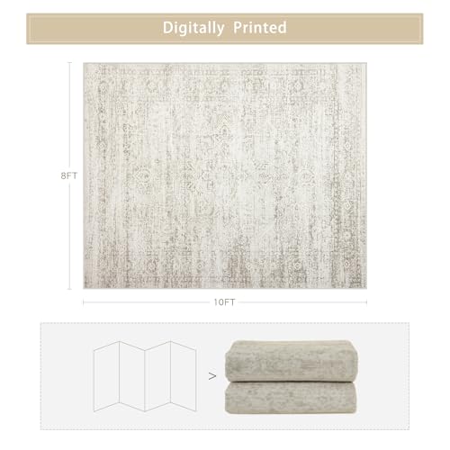 Washable Rugs 8x10 Area Rugs for Living Room,Ultra Soft Faux Wool Retro Rugs for Bedroom,Dining Room,Non Slip&Non-Shedding Low Pile Vintage Print Rug Indoor Large Carpets for Home Office Decor