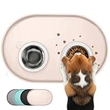Conlun Alfombra Comedero Perro, Alfombra Comedero Gato con Bordes Elevados de 1.2 cm para Contener Derrames, Alfombrillas de Silicona para Comida de Mascotas Libres de BPA (Beige,48x30 cm)