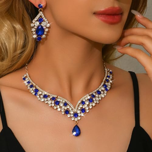 Image of Shning Diva Fashion Stylish Crystal Jewelllery Set for Women | Statement Necklace with Matching Teardrop Earrings | Luxury Elegant Wedding Party Choker Jewelry