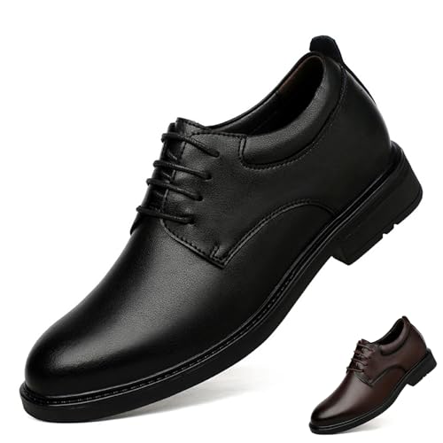 Men's Leather Invisible Height Increasing Elevator Dress Shoes Fashion Classic Cap Toe Low Top Oxfords Shoes Casual Business Formal Derby Shoes - 2.36 Inches Taller