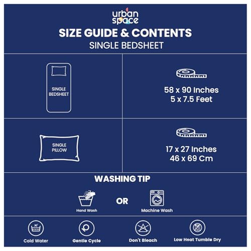Image of Urban Space Serene 100% Cotton bedsheet for Single Bed, 200 TC Single Bed Sheet, Cotton bedsheet with 1 Pillow Cover (58 x 90 inches, Petal & Pane Light Blue)