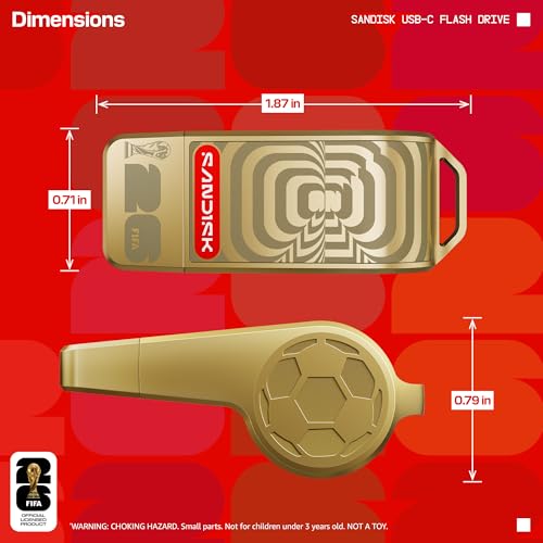 Image of SANDISK 128GB USB-C Flash Drive, FIFA World Cup 2026 Gold Edition - Up to 300MB /s Transfer speeds, USB 3.2 Gen 1, USB Type-C - Gold - SDCZIA-128G-G46GLD
