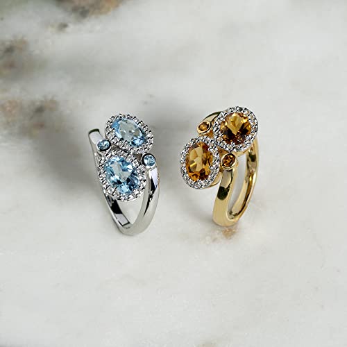 Ivy Gems 925 Sterling Silver Rhodium Plated Bypass Two Stones Statement Ring With Sky Blue Topaz And White Topaz Accented Contemporary Designs November Birthstones Size 7 #TOP3