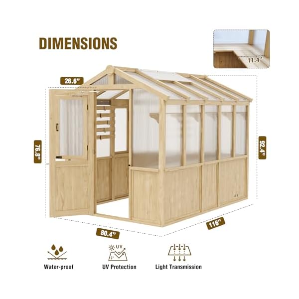   EAGLE-PEAK-67x97x77-ft-Wood-and-Polycarbonate-Walk-in-Greenhouse-Cedar-Hobby-Green-House-with-2-Roof-Vents-Natural