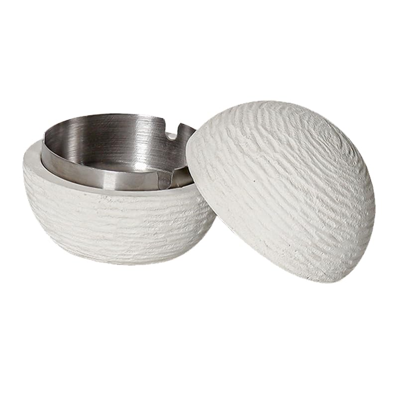 Aschenbecher mit Deckel - Aschenbecher für Draussen Innen - Outdoor Minimalismus Schwarz Weiß Grau Edelstahl Liner Aschenbecher (Weiß-Silber Innenfolie)