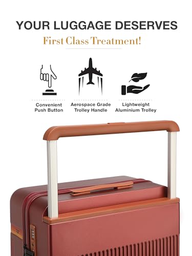 Image of FUR JADEN The Aviator 65cm German Polycarbonate Travel Luggage Check-in Suitcase with 8 StealthTech Silent Shock Absorbing Wheels, TSA Lock & Aerospace Grade Wide Handle (CherryM, Check-in 24 inch)