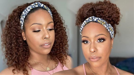 Image of Punmasa Headband Wig Human Hair Deep Wave Chocolate Brown 150% Density Glueless Machine Made Wig for Black Women, 24 Inches