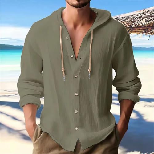 Mens Linen Shirt Casual Lightweight Mexican Guayabera Button Up Beach Summer Hoodie Travel Long Sleeve Hawaiian Shirt2