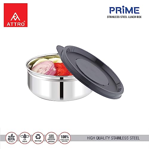 Image of ATTRO Prime Stainless Steel Single Wall Storage Containers Airtight & Leak Proof Containers for Office Use, School, Picnic, 250ml - Black-Set Of 4