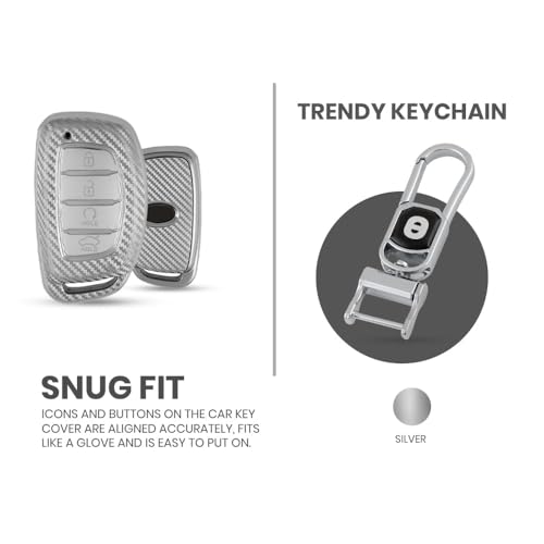 Image of Keyzone Silverstar TPU Key Cover with Keychain for Hyundai Creta EV 4 Button Smart Key. (Silver)