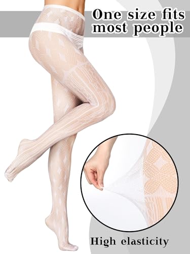 Ramede 10 Pairs Fishnet Thigh High Stockings for Women Goth Fish Nets Lace Mesh Tights High Waist Fishnet Leggings Pantyhose(Adorable,White)3
