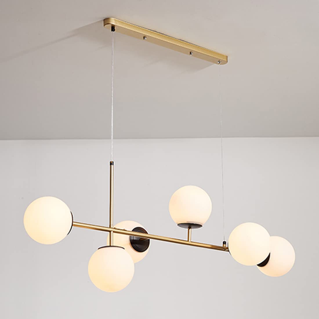 HYJAUSXB Modern Chandelier 6 Light, Elegant 6-Light Glass Globe - Mid Century Industrial Pendant Light for Living Room or Farmhouse Décor