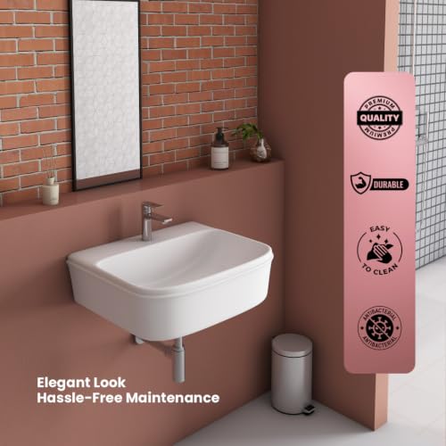 Image of Wall Hung Mount Sink Glossy Wash Basin for Bathroom - White