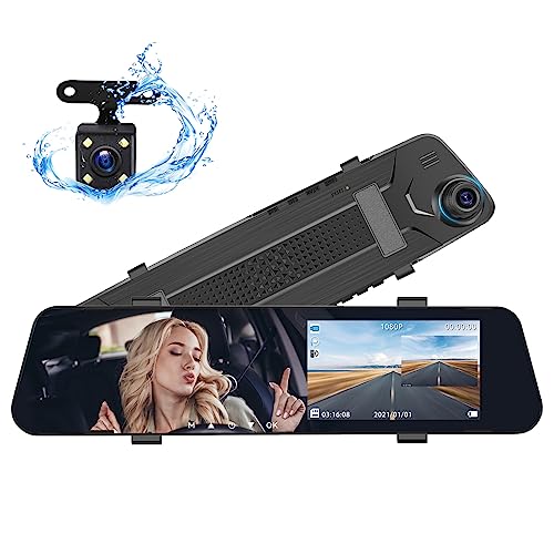CAMECHO 4.5″ Mirror Dash Cam Backup Camera 1080P FHD Front and Rear View Mirror Camera for Cars Dual Lens Cam Loop Recording 170°Wide Angle G-Sensor Parking Assistance