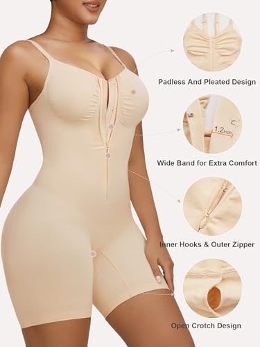 Image of SHAPERX Women's Shapewear Bodysuit Tummy Control Seamless Zip-Up Body Shaper Waist Defining Silhouette