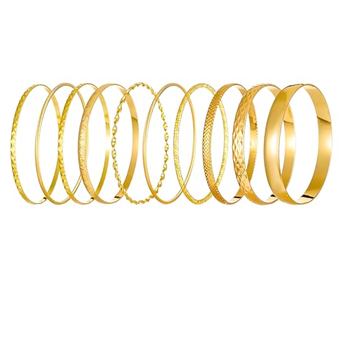 Juego de 10 pulseras doradas, brazaletes dorados para mujer, pulseras doradas,...