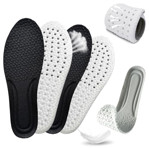 2Pairs Cloud Insoles for Men and Women, Shock Absorption Replacement Shoe Inserts, Sports Shoe Insoles, Breathable High Elastic Super Soft Running Insole (Black, Women: US 4-8.5)