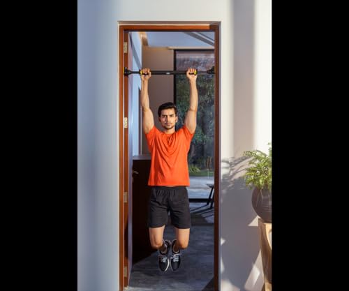Image of The Cube Club Pull Up Bar Doorway For Home Workout No Screws Full Length Foam Grip Chin Up Bar With Locking Mechanism Max Load 200Kg Adjustable Width (73 To 95Cm) For Doorway Upper Body Workout