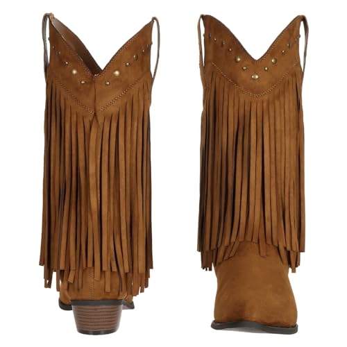SheSole Women's Extra Wide Calf Fringe Boots Wide Width Western Cowgirl Cowboy Boots Plus Size Comfortable for Full Figures3