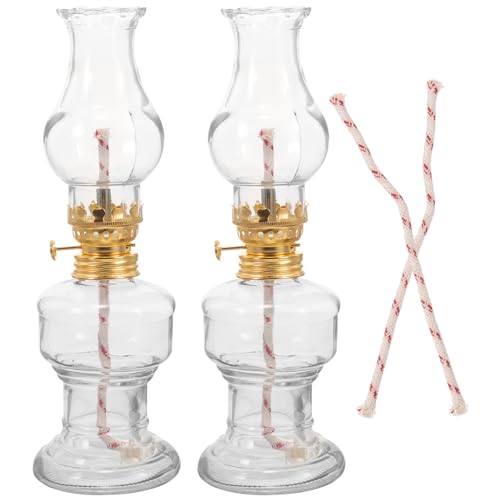 DECHOUS öLlampe FüR InnenräUme Lantern 2 Sets Klassische Petroleumlampe Mit Glaslampenschirm Und 4 Wattebutten Vintage Chamber öLlampe Glas Notbeleuchtung FüR Innen Im Freien Im Freien