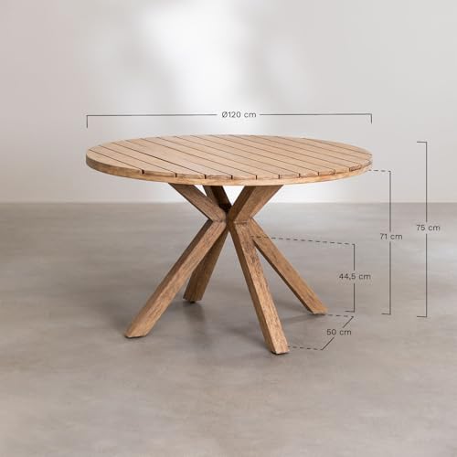 Image of Solid Wooden Round Coffee Table | Centre Table | 4 Seater Round Dining Table for Living Room, Dining Room, Hall & Home, Natural, (H75 x W50 x L120 CM)