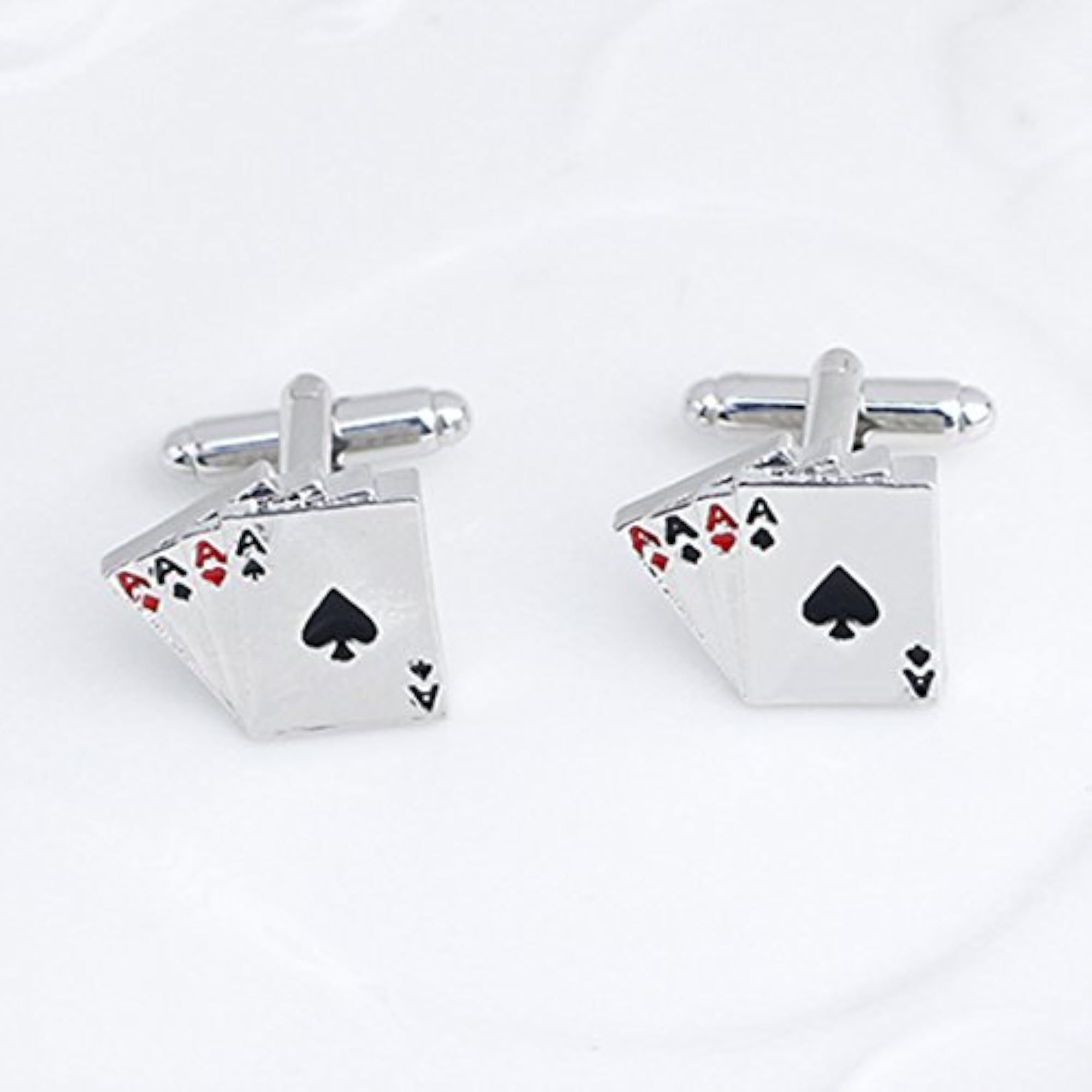 Silver Plated 4 Aces Poker Cufflinks for Men Boys Wedding Business Gift