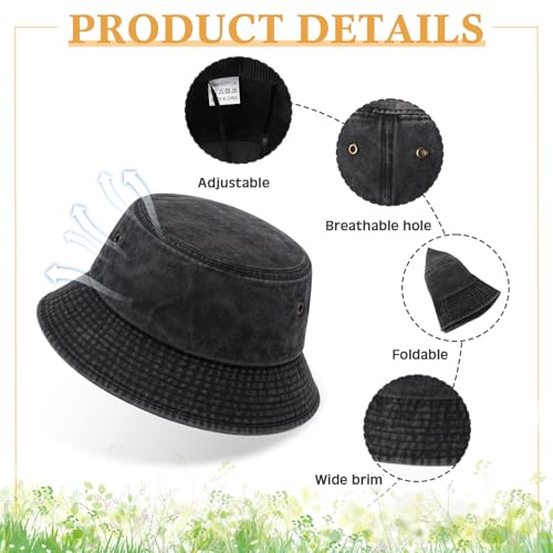 Image of Sureio Washed Cotton Bucket Hats Bulk for Women Men Wide Brim Summer Cap Unisex Beach Fishing Hat for Adult Outdoor, Plain