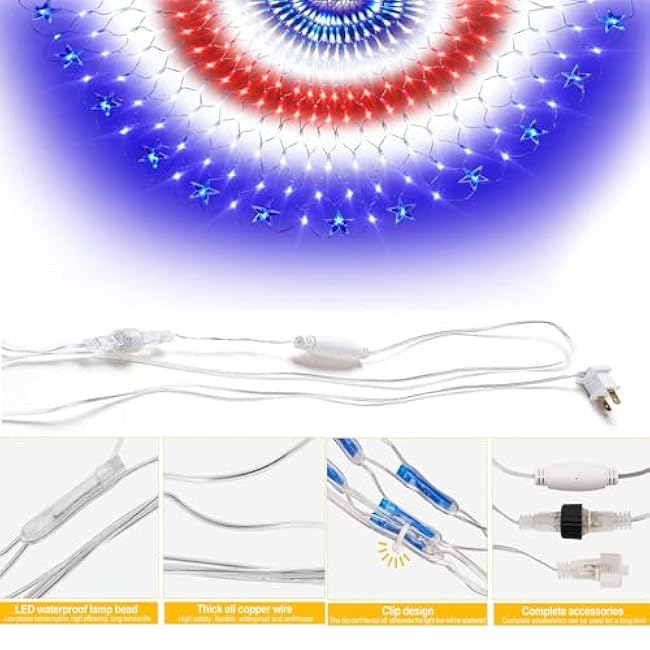 DDMY American Flag Lights with 243 Super Bright LEDs - Waterproof Patriotic Lights for 4th of July, Memorial Day, Independence Day & Yard/Garden Decor