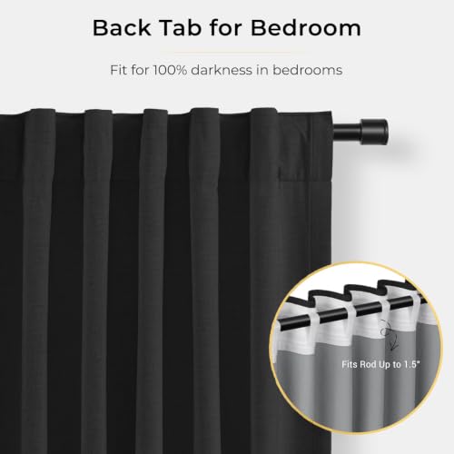 Image of INOVADAY 100% Blackout Curtains for Bedroom, Black Out Curtains 108 Inch Long, Clip Rings Linen Blackout Drapes, Thermal Insulated Room Darkening for Living Room, 1 Panel - Black,W102xL108