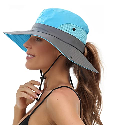 Image of Sun Hats for Women Beach Hat Ponytail Hat Womens Sun Hat with UV Protection Wide Brim