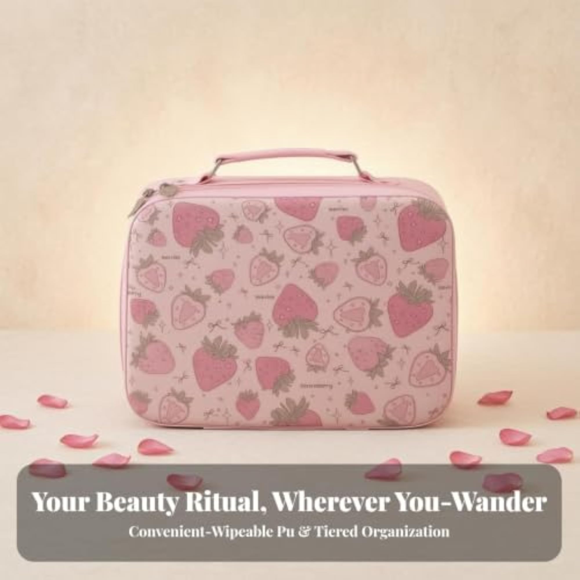 Portable Cosmetic Case with Mirror, Makeup Bag for Travel