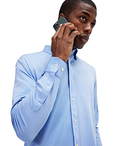 Rhone Men's Commuter Classic Fit Long Sleeve Dress Shirt, Button Down, Four-Way Stretch, Iron-Free Wrinkle Release (Blue,X-Large) #TOP2
