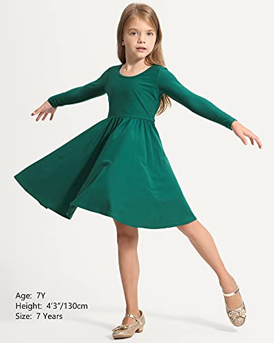 Image of Stelle Long Sleeve Girls Dress Toddler Dresses Skater Twirl Cotton A-Line Dress for School Casual | Criss Cross Back,Crew Neck,High Waist,Spinny Swing,Stretchable,Spring Fall Winter,Casual School Birthday Dance