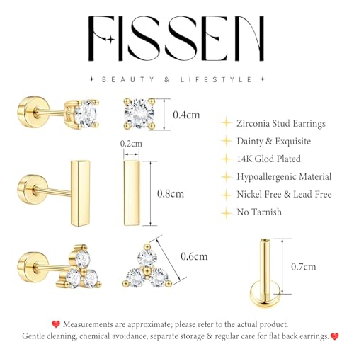 Gold Flat Back Earrings for Women, 3Pairs 14k Gold Plated Flatback Stud Earrings Set, Tiny Hypoallergenic Cartilage Helix Tragus Piercing Earring Trendy Stuff Fashion Jewelry Gifts4