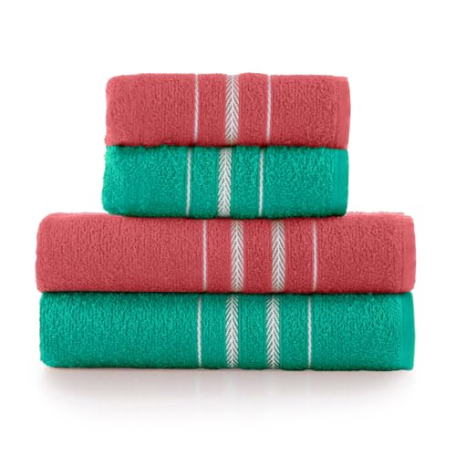 Jogo 4 Peças Toalha Banho E Rosto Felpudo 100% Algodão Teka Macia (Kit 05)